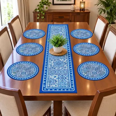 6 pcs Dining Table Mat with Runner-Set 1। চোখে পড়ার মতো কালার কম্বিনেশন