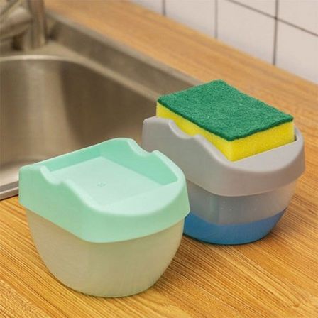 Press Soap Dispenser With Sponge And Liquid Container