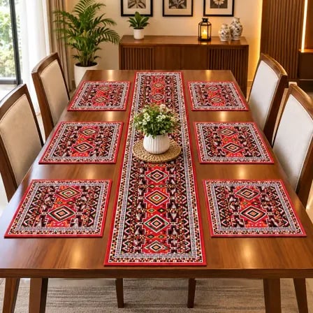 6 pcs Dining Table Mat with Runner-Set 3। চোখে পড়ার মতো কালার কম্বিনেশন