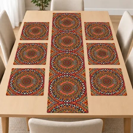 6 pcs Dining Table Mat with Runner-Set 4। চোখে পড়ার মতো কালার কম্বিনেশন