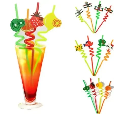 Fruit Shape Straw Reusable Flexible Plastic 4 Pcs Set – ৫