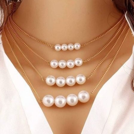 4 Layer White Pearl Choker Necklace