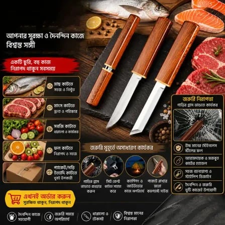Double Sided Wooden Knife। দীর্ঘদিন ব্যবহারেও ধার কমবে না। – ২